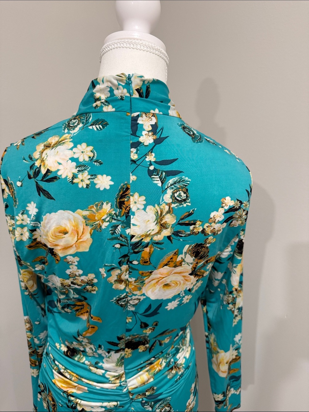 RACHEL Rachel Roy Teal Floral Midi Wrap Dress Size L NWT - Picture 3 of 4